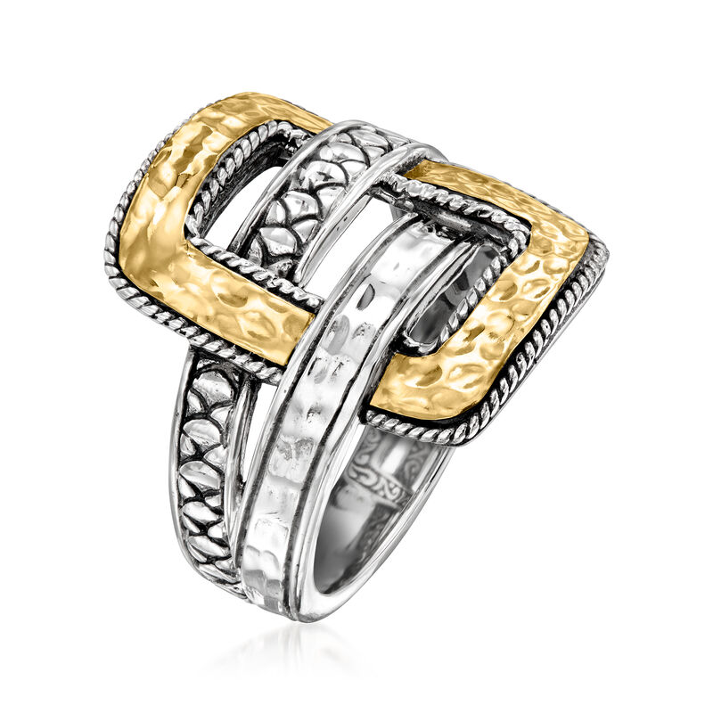 Sterling Silver and 18kt Yellow Gold Bali-Style Overlapping Buckle Ring image number 2