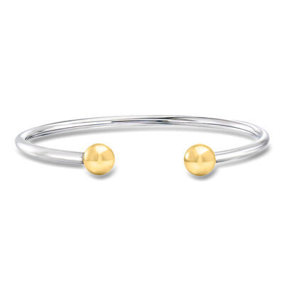 Italian Sterling Silver and 18kt Gold Over Sterling Ball Cuff Bracelet