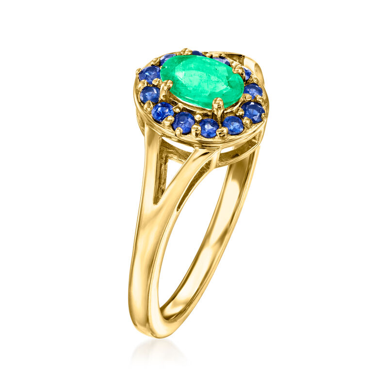 .40 Carat Emerald and .20 ct. t.w. Sapphire Ring in 18kt Gold Over Sterling image number 2