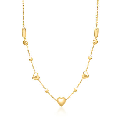 Italian 14kt Yellow Gold Heart and Bead Adjustable Necklace