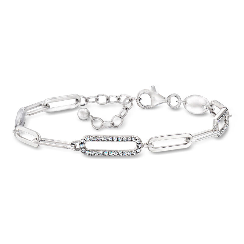 Charles Garnier .75 ct. t.w. CZ Paper Clip Link Bracelet in Sterling Silver. 7" image number 0