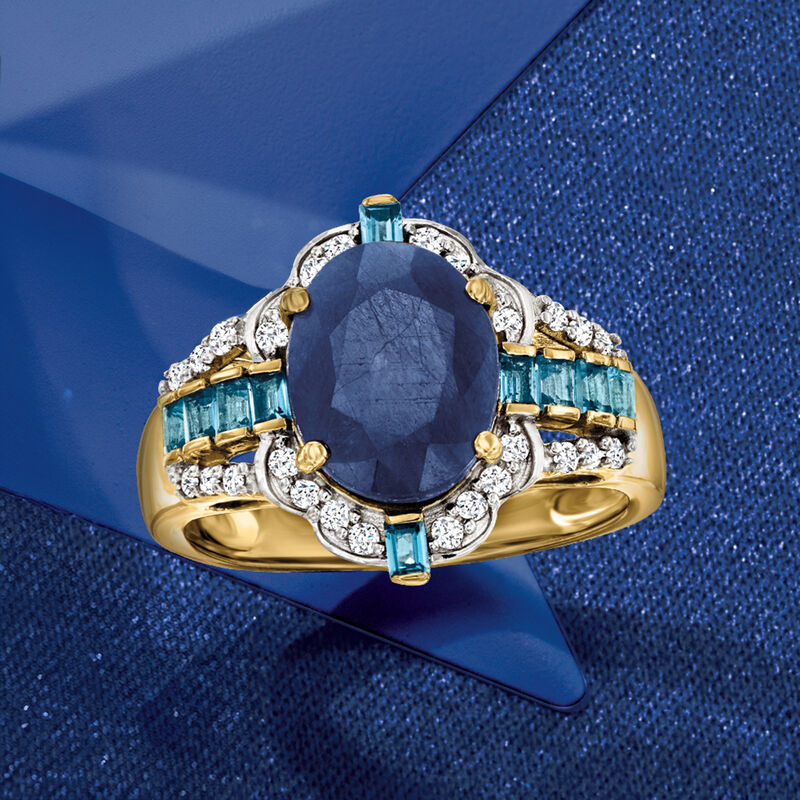 3.60 Carat Sapphire and .40 ct. t.w. London Blue Topaz Ring with .22 ct. t.w. Diamonds in 14kt Yellow Gold. Size 8 image number 3