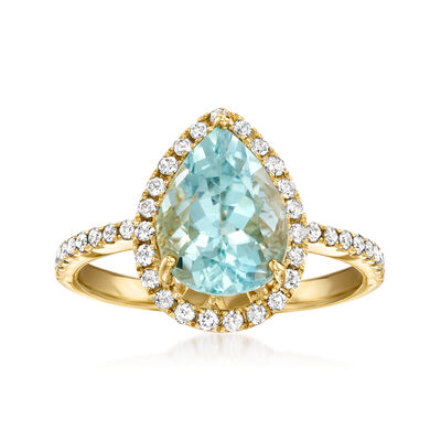 C. 2000 Vintage 3.00 Carat Aquamarine Ring with .55 ct. t.w. Diamonds in 14kt Yellow Gold