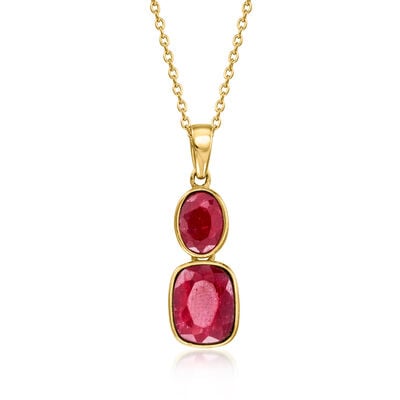 4.00 ct. t.w. Ruby Double-Drop Pendant Necklace in 18kt Gold Over Sterling