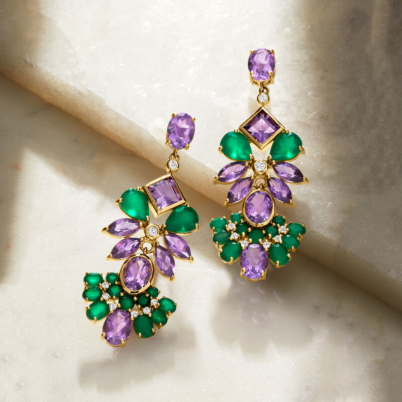 14.10 ct. t.w. Amethyst and Green Chalcedony Drop Earrings with .40 ct. t.w. White Topaz in 18kt Gold Over Sterling image number 2