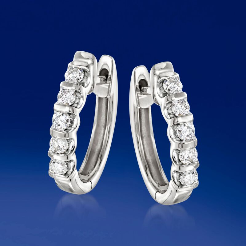 .25 ct. t.w. Diamond Huggie Hoop Earrings in 14kt White Gold. 1/2&quot; image number 2