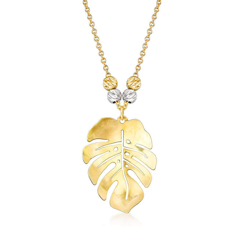 Italian 18kt Two-Tone Gold Monstera Leaf Necklace image number 0