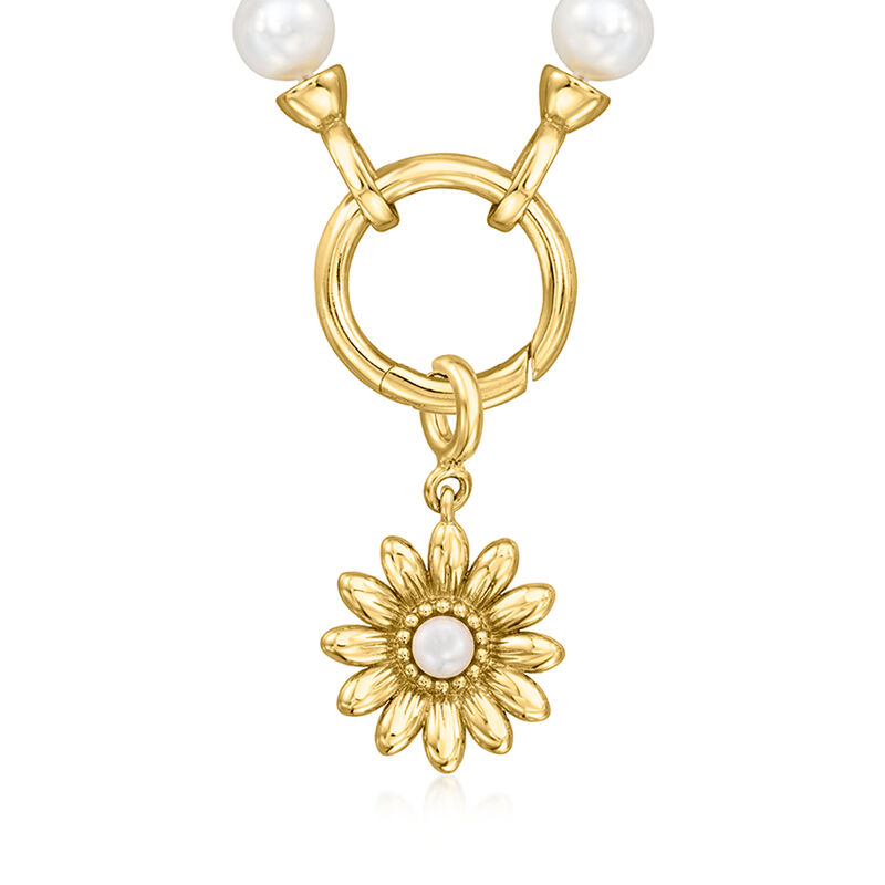 3-3.5mm Cultured Pearl Sunflower Charm in 18kt Gold Over Sterling  image number 3