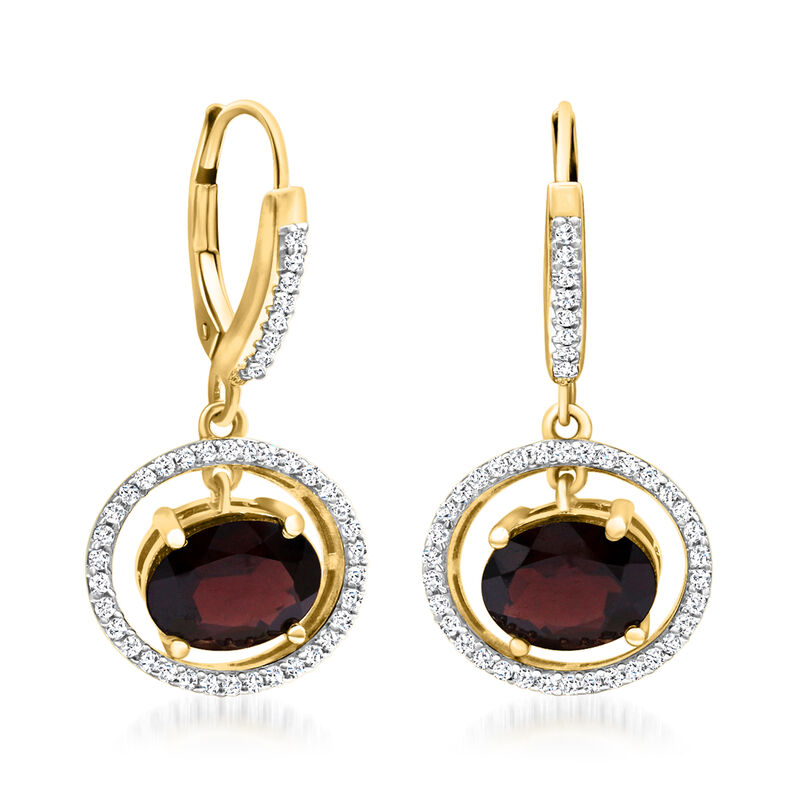 4.40 ct. t.w. Garnet Drop Earrings with .40 ct. t.w. White Topaz in 18kt Gold Over Sterling  image number 1