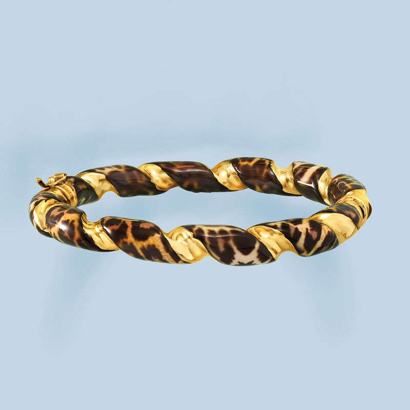 Italian Leopard-Print Enamel Twisted Bangle Bracelet in 18kt Gold Over Sterling image number 2