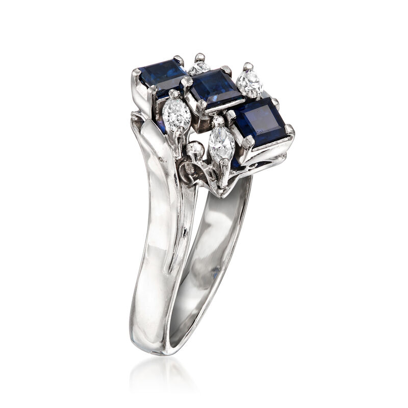 C. 1990 Vintage .79 ct. t.w. Sapphire and .20 ct. t.w. Diamond Ring in Platinum. Size 6 image number 2