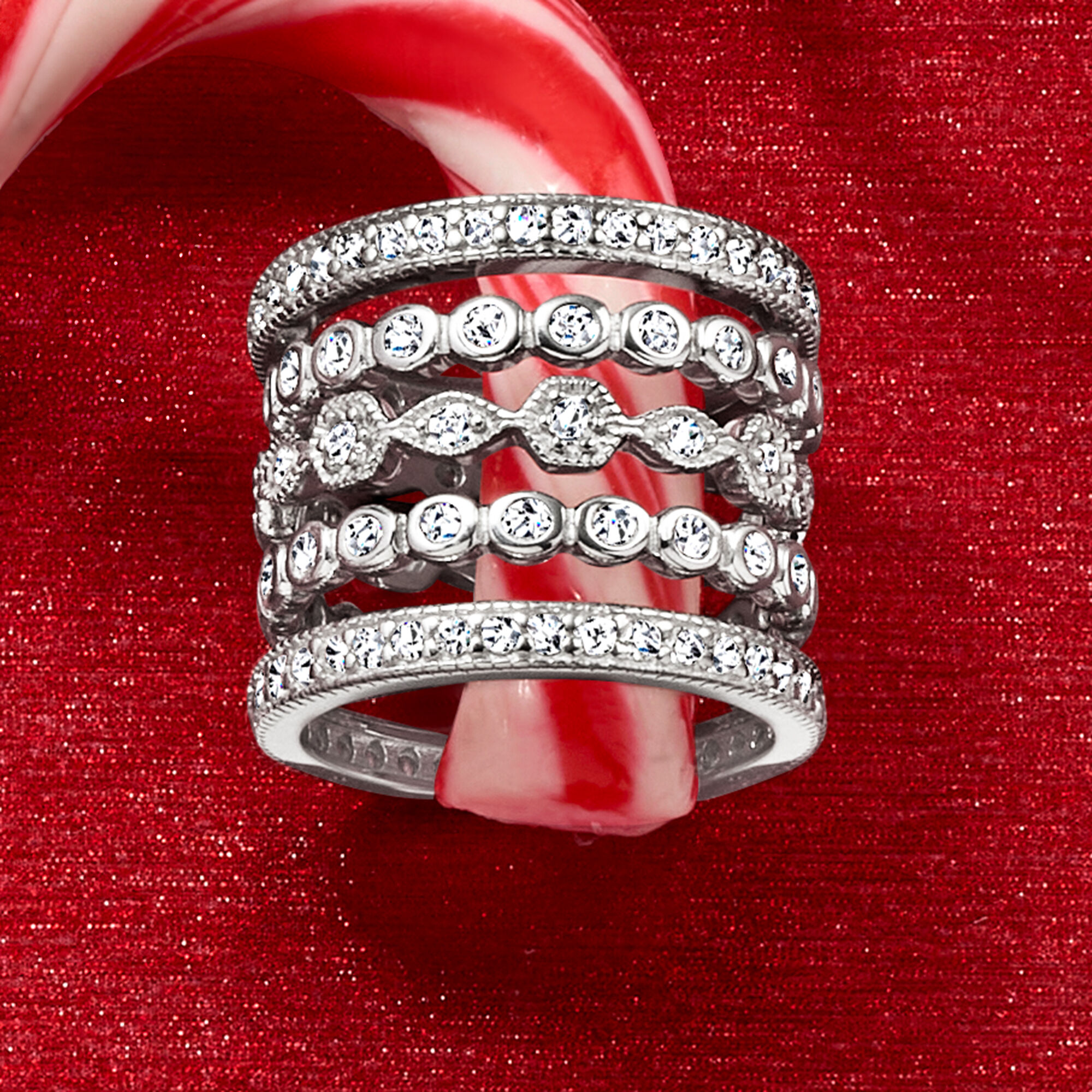 2.50 ct. t.w. CZ Jewelry Set Five Eternity Bands in Sterling Silver