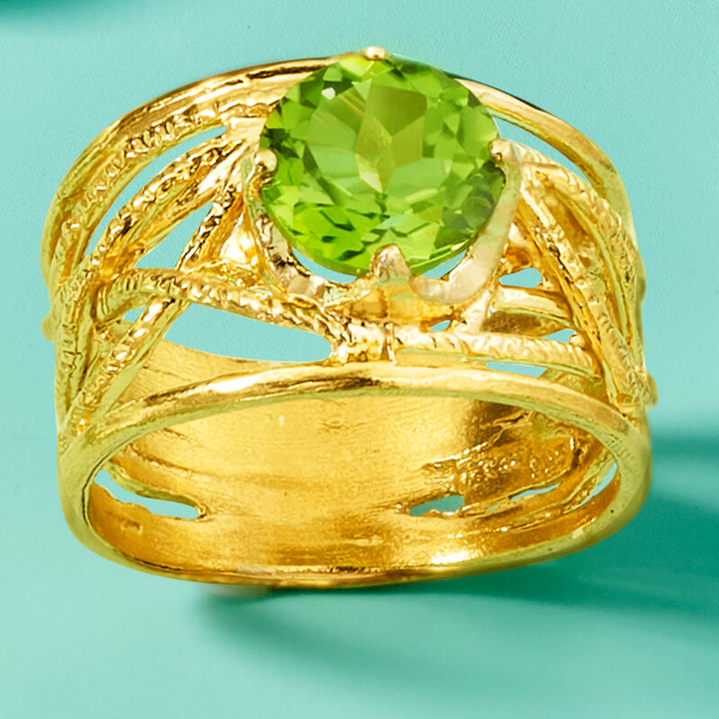 1.90 Carat Peridot Textured Openwork Ring in 18kt Gold Over Sterling image number 3