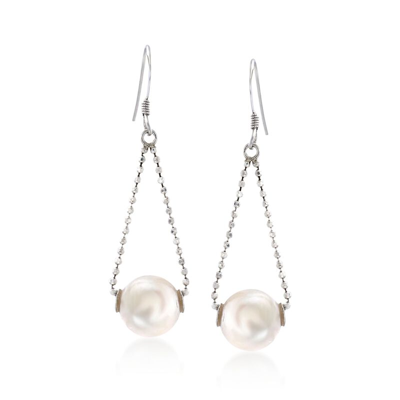 9-10mm Cultured Freshwater Pearl Drop Earrings in Sterling Silver image number 0