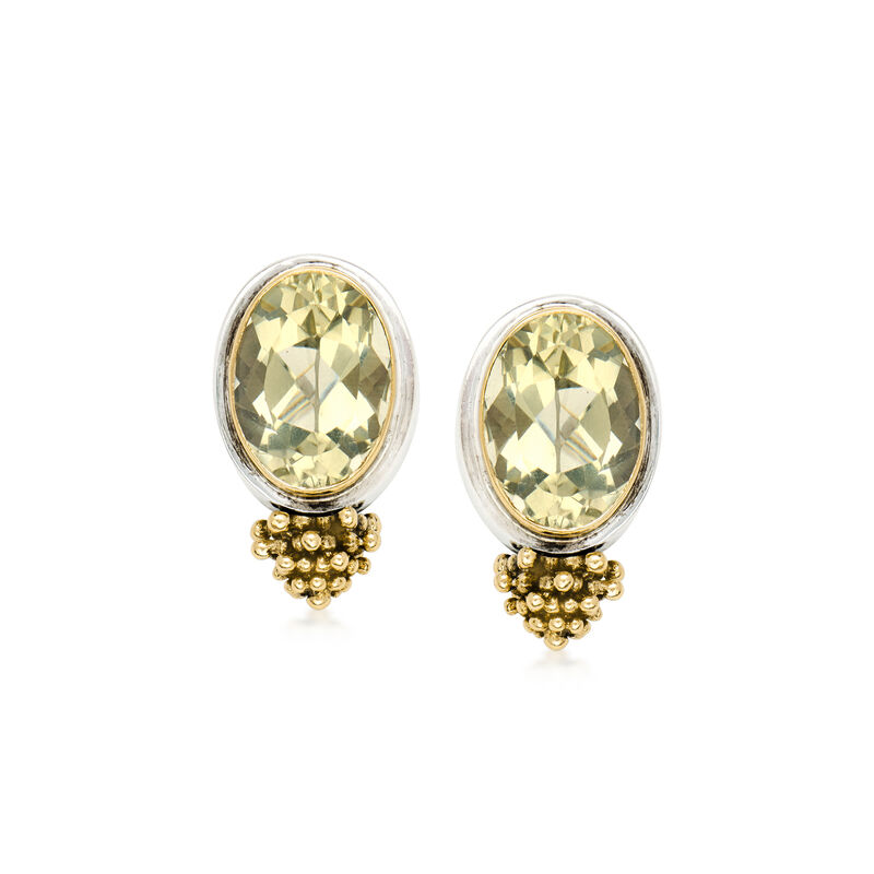 C. 1990 Vintage Michael Dawkins 14.00 ct. t.w. Prasiolite Earrings in Sterling Silver and 14kt Yellow Gold image number 0