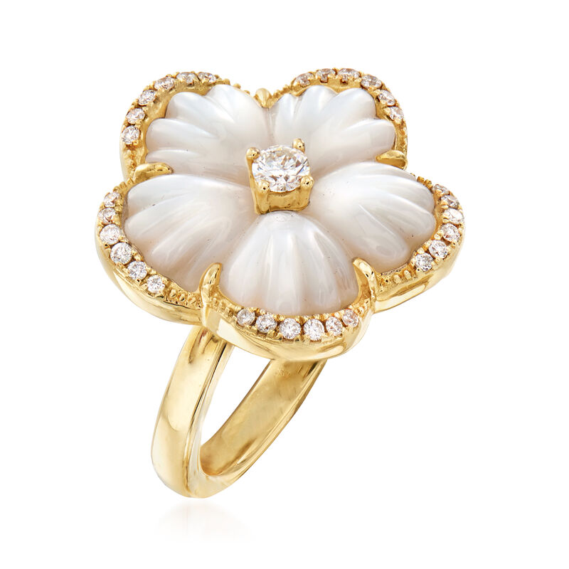 Mother-of-Pearl and .38 ct. t.w. Diamond Flower Ring in 14kt Yellow Gold. Size 7 image number 2