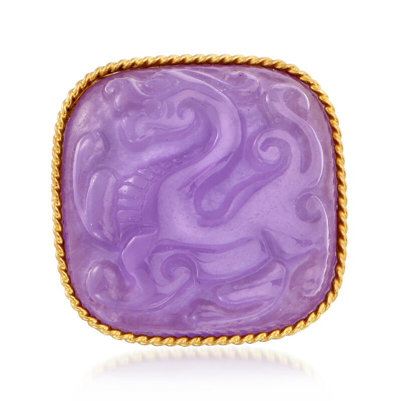 C. 1980 Vintage Purple Jade Dragon Ring in 14kt Yellow Gold image number 0