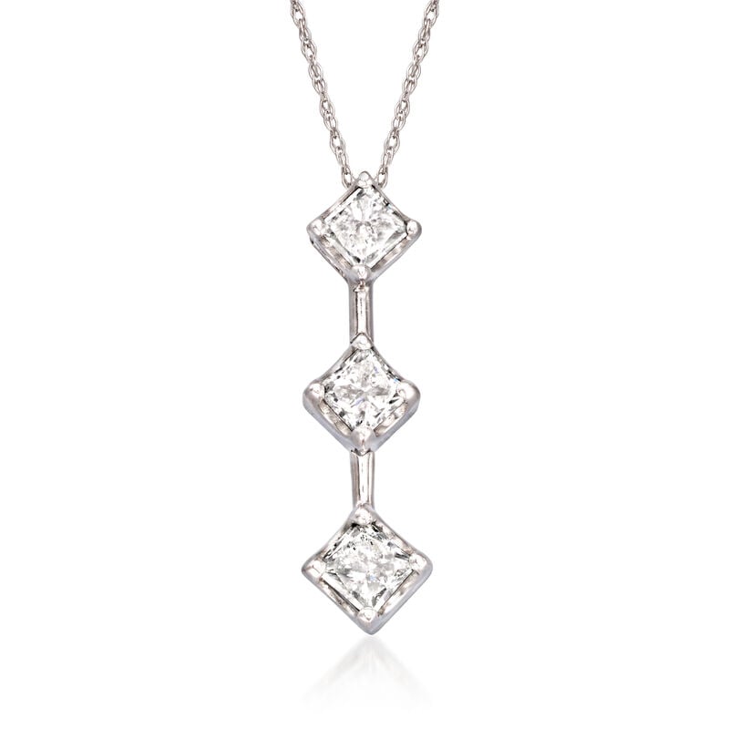 C. 1990 Vintage .75 ct. t.w. Diamond Pendant Necklace in 14kt White Gold. 18" image number 0
