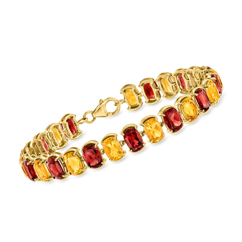 14.00 ct. t.w. Garnet and 11.00 ct. t.w. Citrine Bracelet in 18kt Gold Over Sterling image number 0