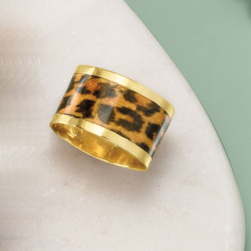 Italian Leopard-Print Enamel Ring in 14kt Yellow Gold image number 3