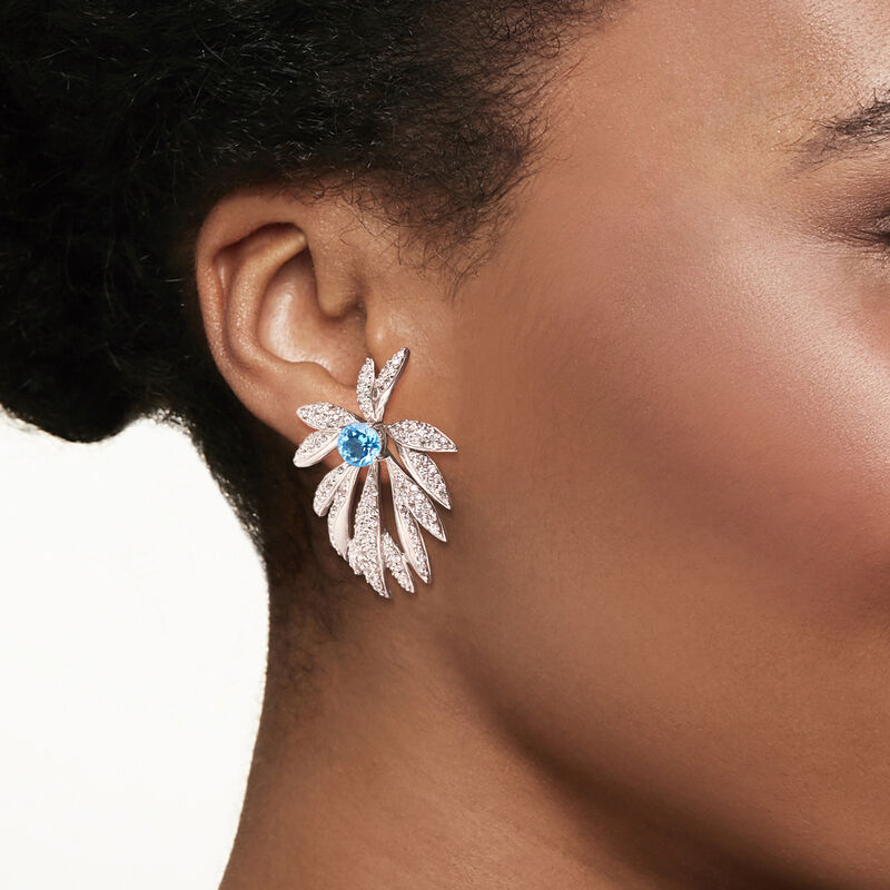 3.80 ct. t.w. White Zircon and 3.20 ct. t.w. Swiss Blue Topaz Jewelry Set: Earrings and Front-Back Jackets in Sterling Silver  image number 1
