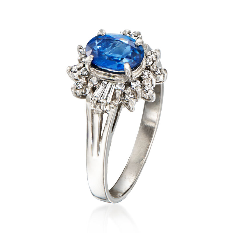C. 1990 Vintage 1.01 Carat Sapphire and .22 ct. t.w. Diamond Ring in Platinum. Size 5.5 image number 2