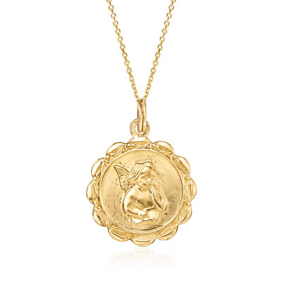 C. 1990 Vintage 14kt Yellow Gold Angel Pendant Necklace