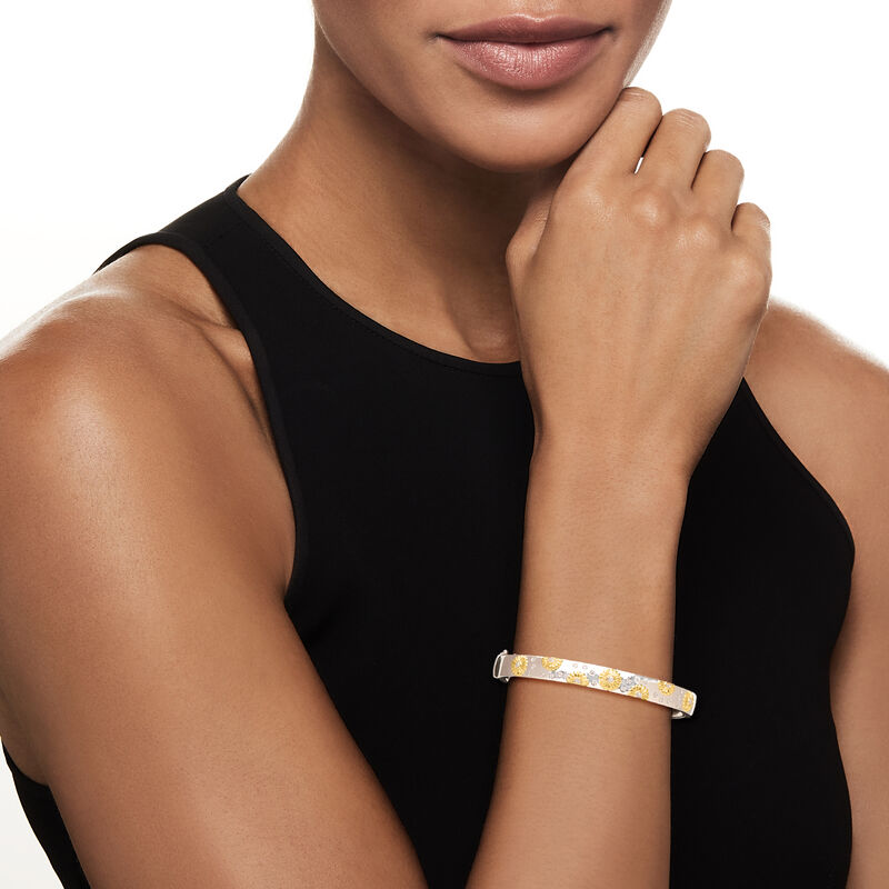 Diamond Sunflower Bangle Bracelet in Two-Tone Sterling Silver image number 1