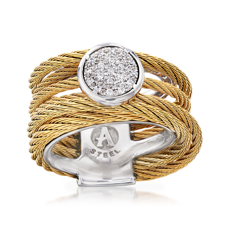 ALOR &quot;Classique&quot; .10 ct. t.w. Diamond Yellow Stainless Steel Cable Ring with 18kt White Gold image number 0