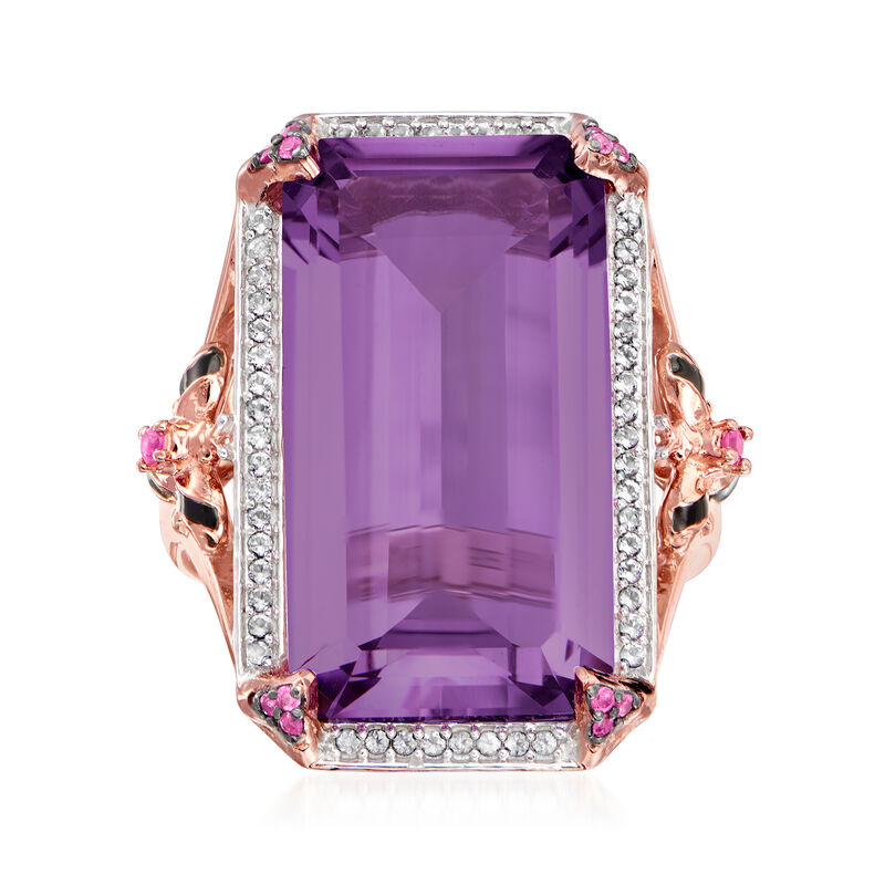 15.00 Carat Amethyst and .30 ct. t.w. Multi-Gemstone Bumblebee Ring in 18kt Rose Gold Over Sterling image number 0
