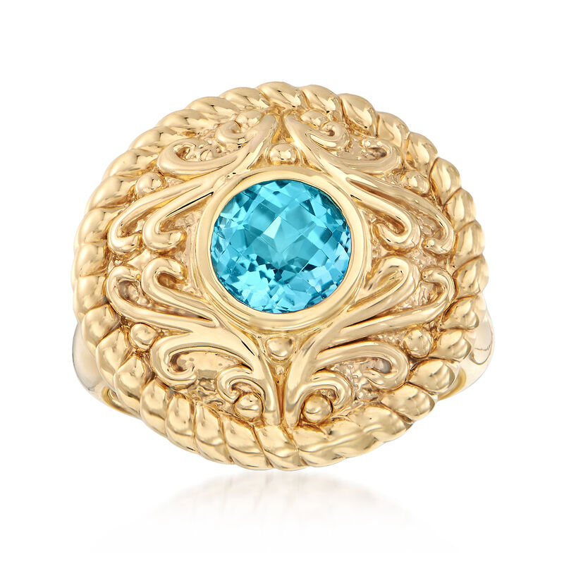 1.60 Carat Blue Topaz Scroll Ring in 14kt Yellow Gold image number 0