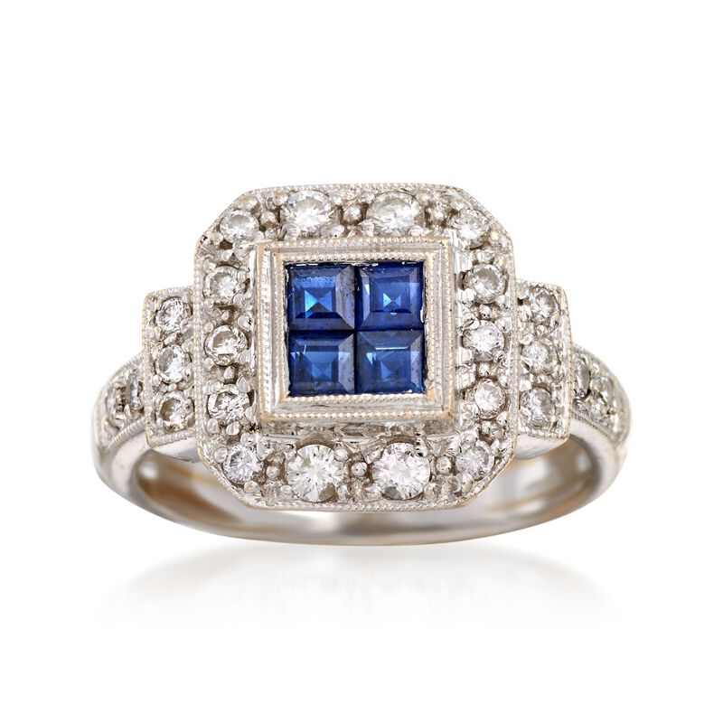 C. 1990 Vintage .40 ct. t.w. Sapphire and .50 ct. t.w. Diamond Ring in 18kt White Gold. Size 6.5 image number 0