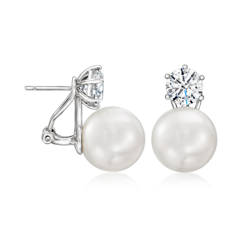 14mm Shell Pearl and 3.80 ct. t.w. CZ Earrings in Sterling Silver image number 2