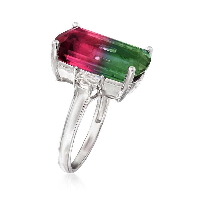 9.00 Carat Watermelon Mystic Quartz and .60 ct. t.w. Rock Crystal Ring in Sterling Silver image number 2