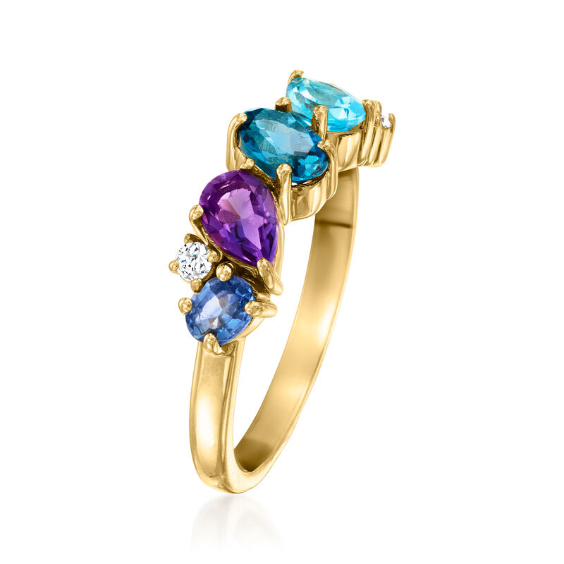 1.70 ct. t.w. Multi-Gemstone Ring with Lab-Grown Diamonds in 18kt Gold Over Sterling image number 2