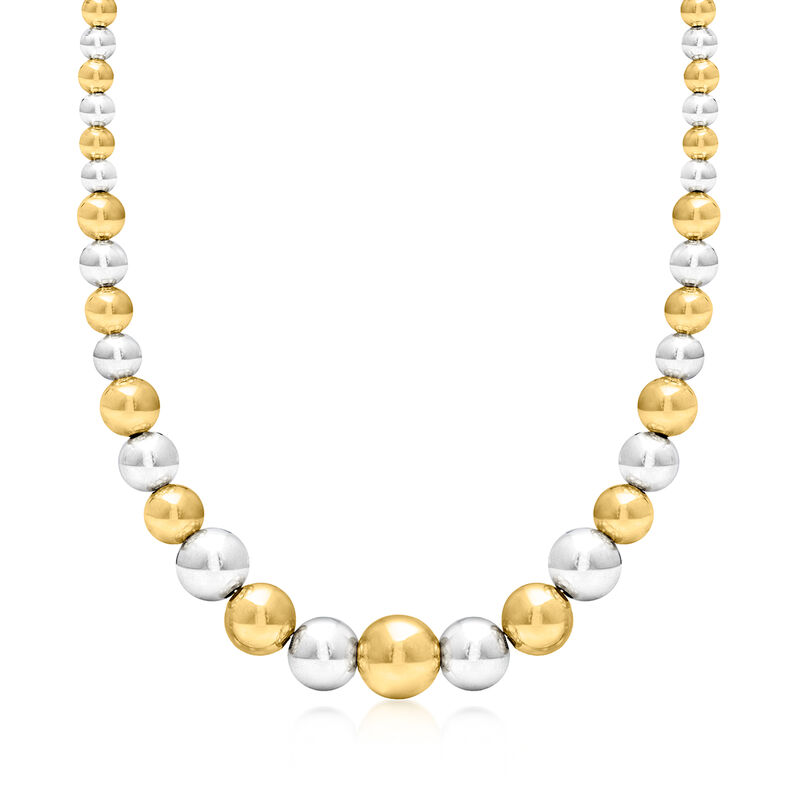 Italian 6-14mm Sterling Silver and 18kt Gold Over Sterling Graduated Bead Necklace. 18&quot; image number 1