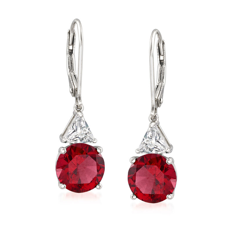 5.30 ct. t.w. Simulated Ruby and 1.00 ct. t.w. CZ Drop Earrings in Sterling Silver image number 0