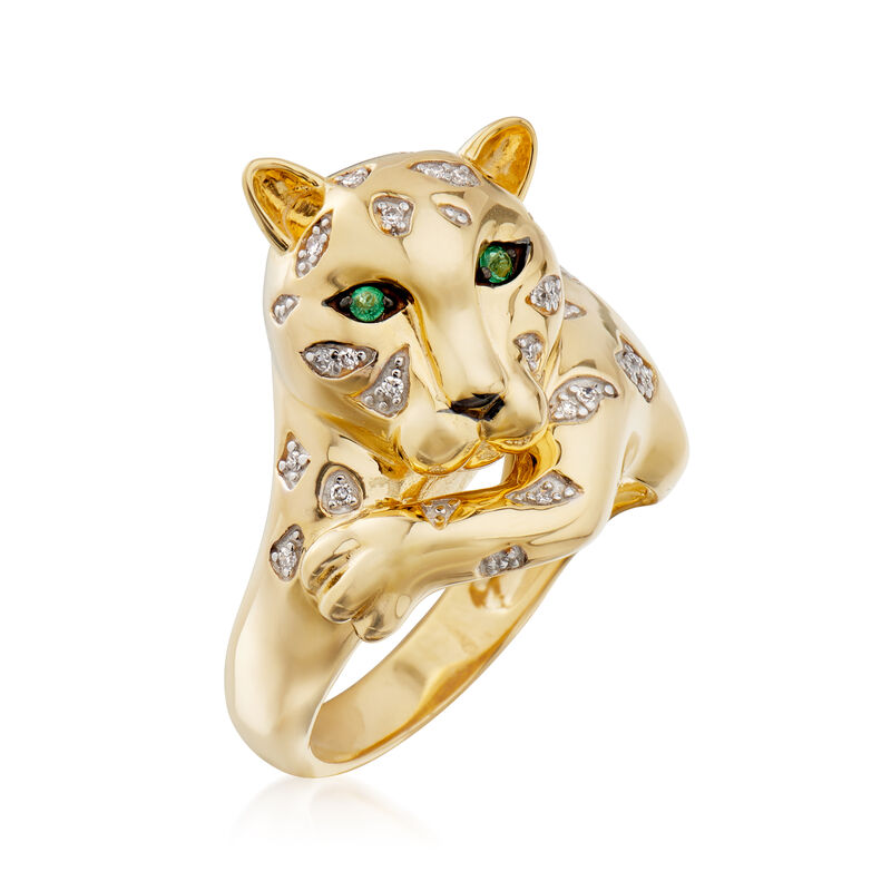 .10 ct. t.w. Diamond Cheetah Ring with Chrome Diopside Accents in 18kt Gold Over Sterling image number 2