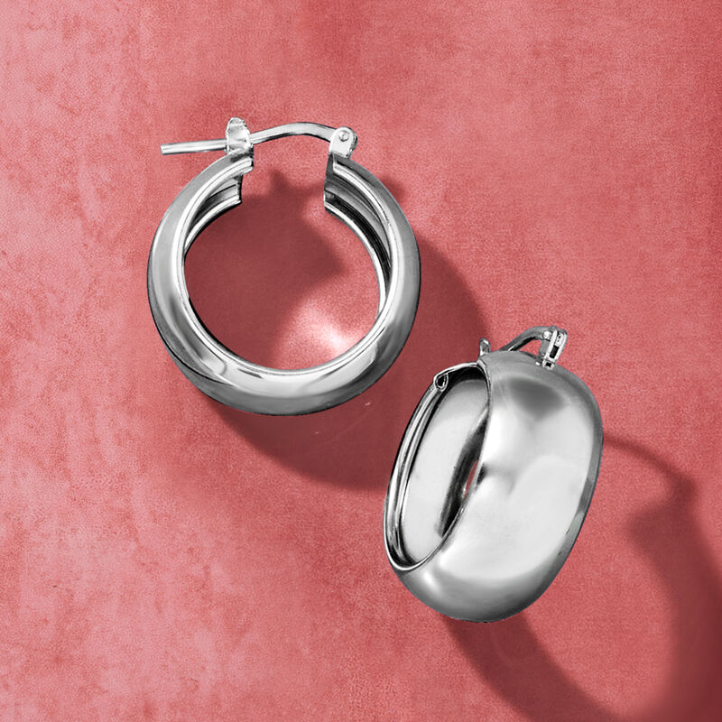 Italian Sterling Silver Hoop Earrings. 7/8&quot; image number 3