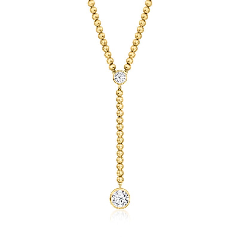 1.00 ct. t.w. Bezel-Set Lab-Grown Diamond and 18kt Gold Over Sterling Beaded Y-Necklace. 18" image number 1