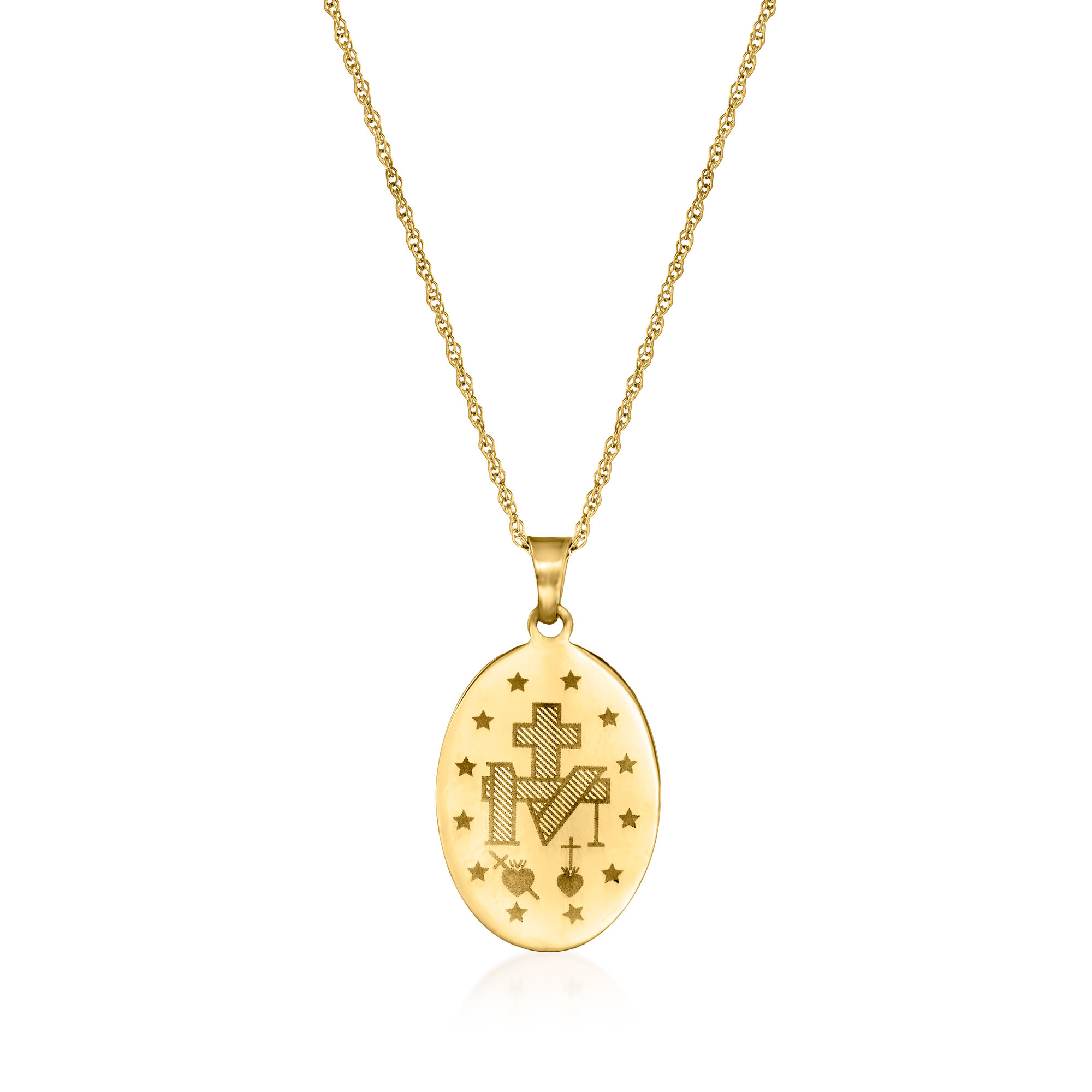 14kt Yellow Gold Miraculous Medal Pendant Necklace with