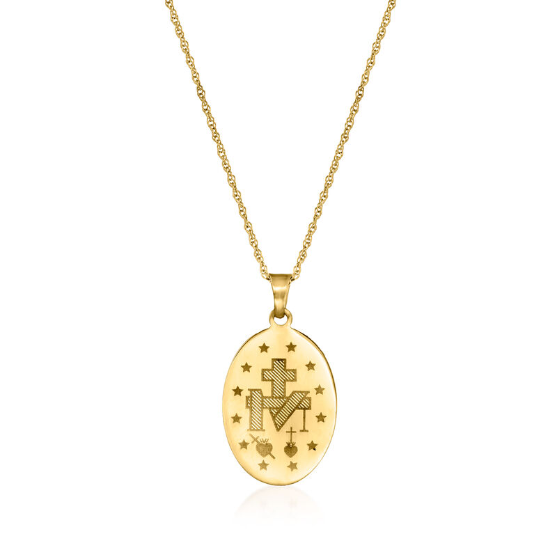 14kt Yellow Gold Miraculous Medal Pendant Necklace with Multicolored Enamel image number 2