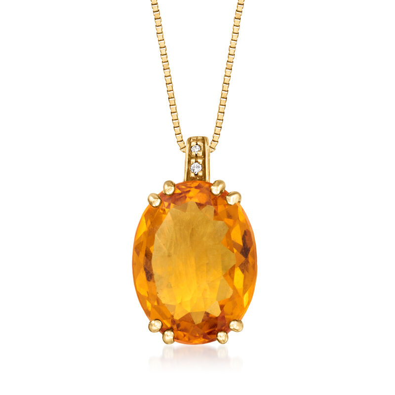 C. 1980 Vintage 5.85 Carat Citrine Pendant Necklace with Diamonds in 18kt Yellow Gold. 16" image number 0