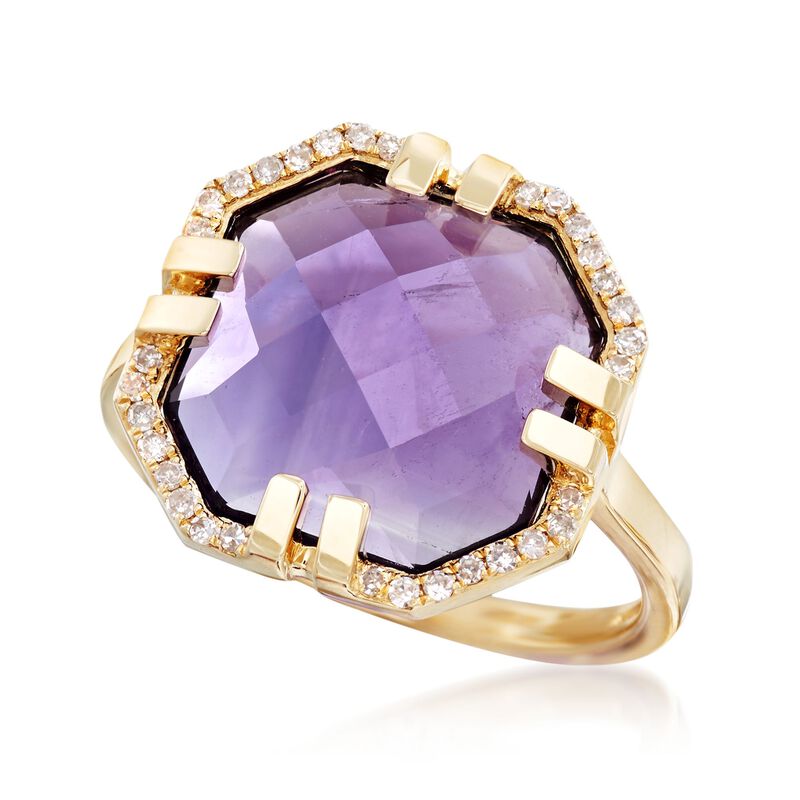 4.40 Carat Amethyst and .11 ct. t.w. Diamond Ring in 14kt Yellow Gold image number 3