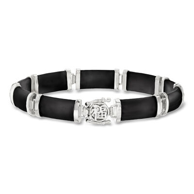 Black Agate "Good Fortune" Bracelet in Sterling Silver
