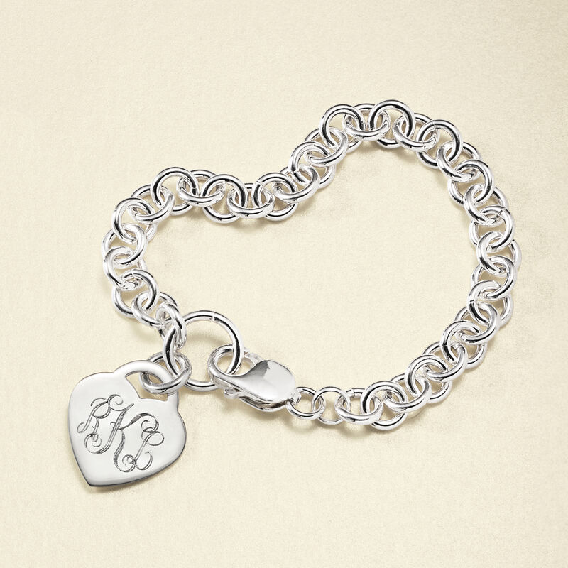 Sterling Silver Personalized Heart Charm Bracelet image number 4