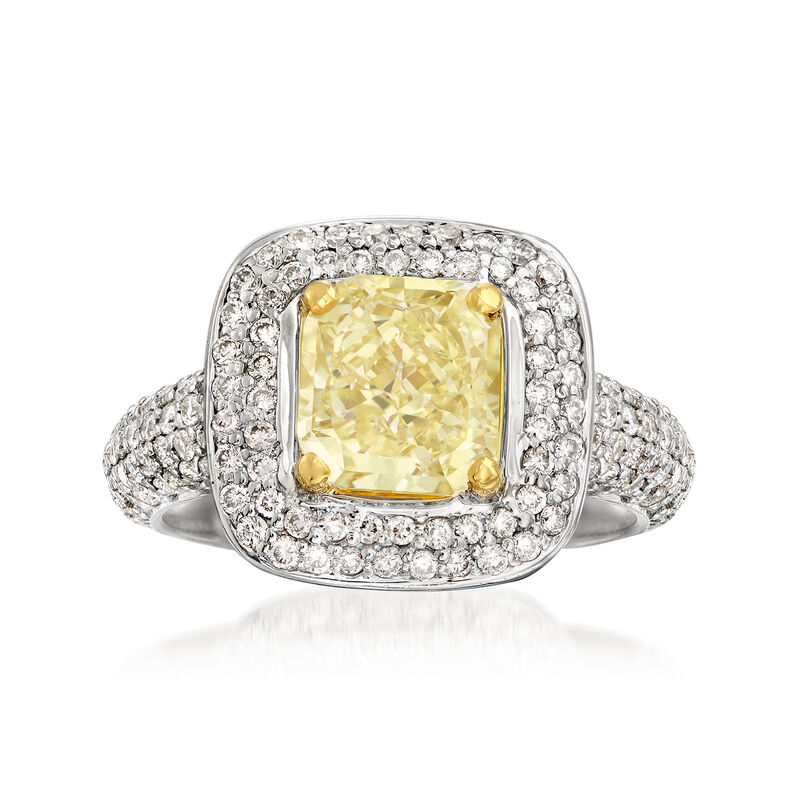 2.91 ct. t.w. Light Yellow and White Certified Diamond Halo Ring in 18kt White Gold image number 0