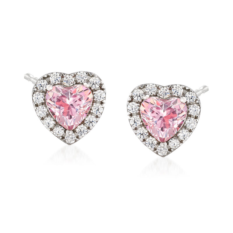 1.50 ct. t.w. Swarovski Morganite CZ and .48 ct. t.w. Swarovski CZ Heart Earrings in Sterling Silver image number 0
