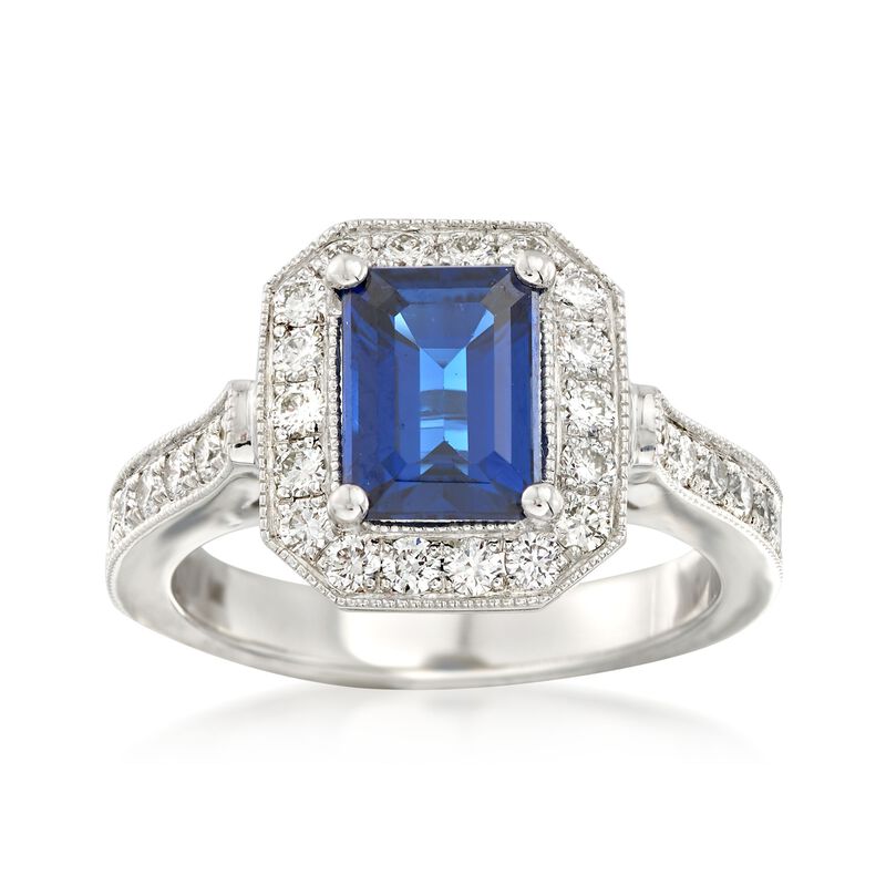 C. 2000 Vintage 1.85 Carat Sapphire and .85 ct. t.w. Diamond Ring in 14kt White Gold. Size 6.5 image number 0