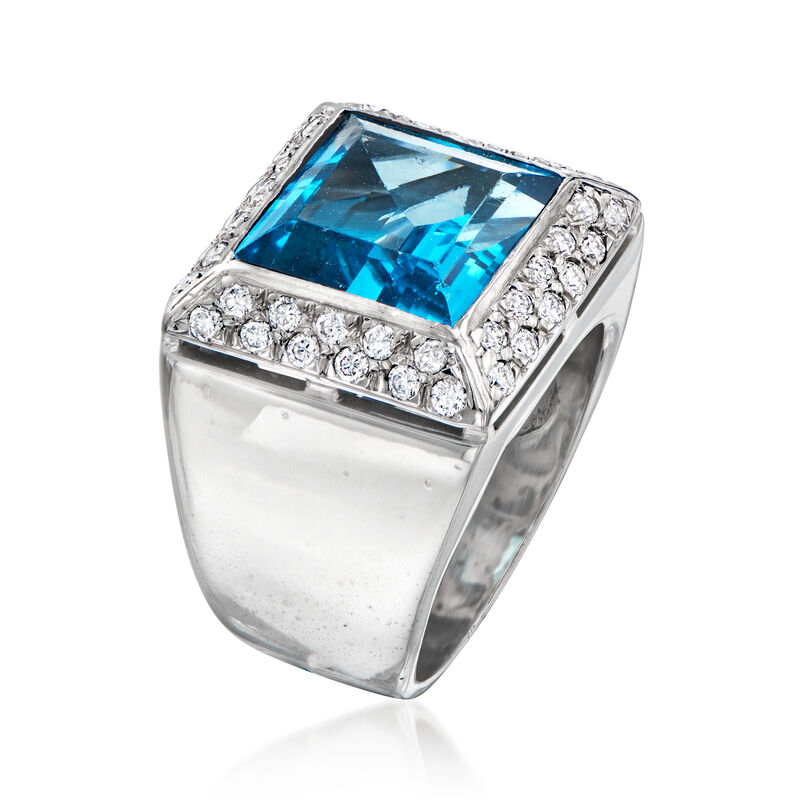 C. 1980 Vintage 6.35 Carat Swiss Blue Topaz and .90 ct. t.w. Diamond Ring in 18kt White Gold. Size 6 image number 2